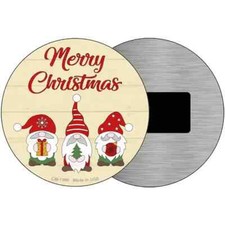 Merry Christmas Gnomes Tan 3.5" Magnet Plaque Fridge Refrigerator Kitchen Home