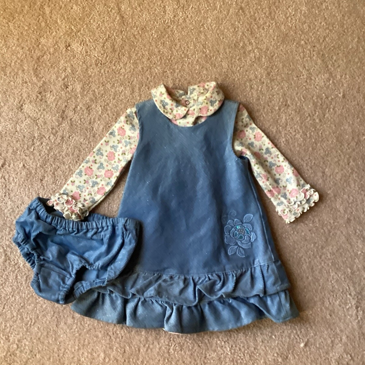 THE CHILDRENS PLACE 6-9 MONTH SPARKLY CORD DRESS, BLUE, FLORAL ONE PIECE  BENEATH