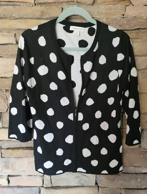 Coldwater Creek Size Med (10-12) Black Polka Dot Zip Cardigan Sweater  3/4**read*