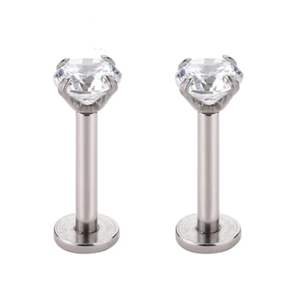 Piercing Labbra Brillantino Tondo Labret Acciaio Chirurgico Tragus Helix - Immagine 2 di 4