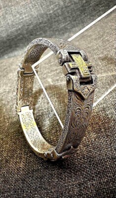 コンスタンティーノ konstantino シルバー18kゴールドブレスレット Konstantino Mens Hinged Cuff Wide Bracelet Sterling Silver 18K