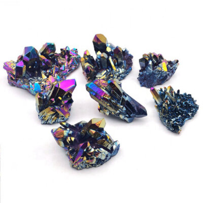 10Pcs AAA Natural Aura Rainbow Titanium Quartz Crystal Cluster VUG Healing Stone