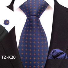 New Polka Dot Blue Orange Jacquard Silk Men's Tie Necktie Hanky Cufflink Set