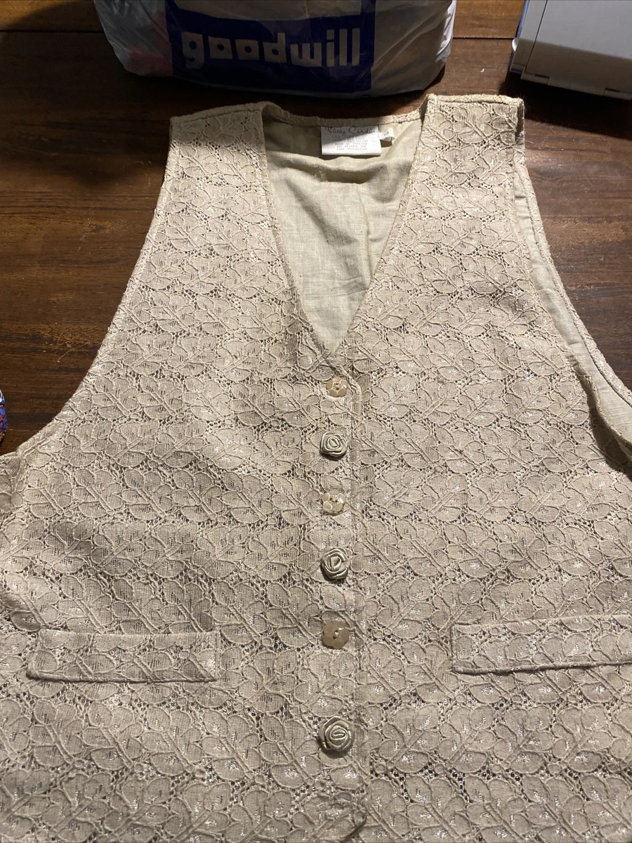 Vintage Pierre Cardin Vest Off White Beige Lace W Flower Buttons