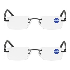 2 PK Mens Rimless Anti Blue Light Blocking Reading Glasses Spring Hinge Readers