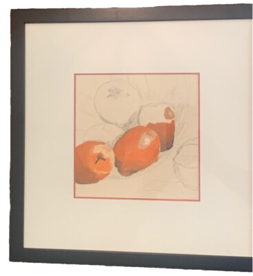 VTG Study Of Fruit Orange Red Apples Pencil Sketch Drawing Framed 14 Sq (7 sq)