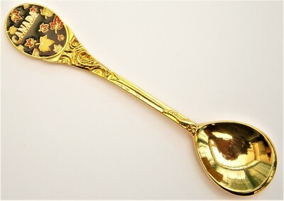 SE662) Vintage Emaille bemalt goldfarben Ahornblatt Kanada Souvenir Löffel
