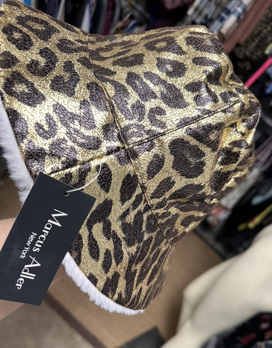 Marcus Adler Bucket Hat Metallic Gold Brown Animal Print 