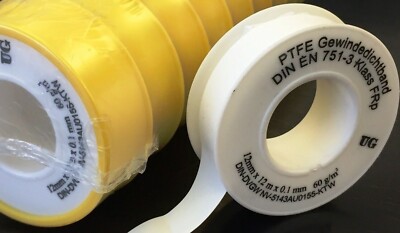 PTFE Teflon Band FRp für Feingewinde DN10 nach DIN EN 751-3, 12mm x 0.1mm x 12m