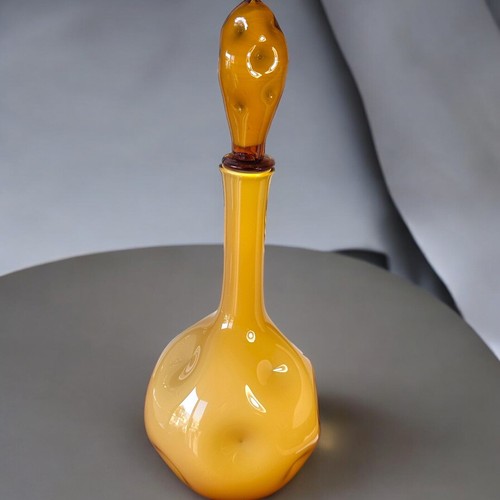 MCM/Italian Empoli/Butterscotch Cased Dimple Pinched Glass Liquor Decanter - Picture 22 of 23