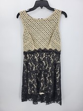 Alexia Admor Dress Womens Large Tan Black Lace Overlay Fit and Flare Elegant