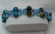 Lovely Blue/Green mix Round Beads embellished with Bicone and Rondelle Bracelet