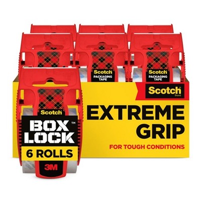 Scotch Box Lock Packing Tape, Clear, Extreme Grip 6 Rolls, Transparent