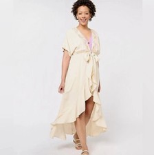 America  Beyond Embroidered Tie Waist Caftan Dress Cream Size M - NEW