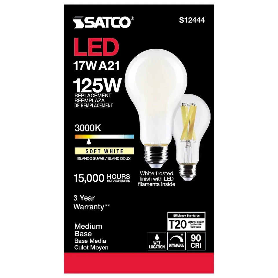 17 Watt - A21 LED - Frost Finish - Medium Base - 3000K - 120 Volt - 12-Pack - Image 4 of 4