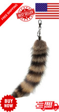 Fluffy Therian Raccoon Tail Keychain - Soft Raccoon Fur, Durable, Perfect for Co