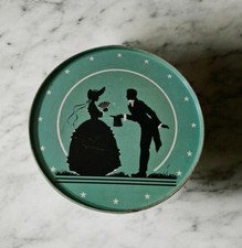 Vtg Round Tin Metal Serving Tray Silhouettes Victorian Couple 11" Diameter 1950s