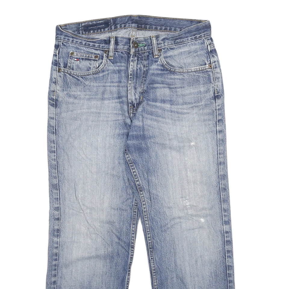 Jeans masculino Tommy Hilfiger azul regular reto jeans médio W31 L26 clássico zíper - Imagem 2 de 4