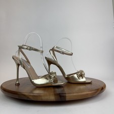 New Steve Madden Floral Openned Toed Strappy Heels Metallic Gold Size 7.5 M