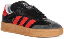 Adidas Samba 3 Stripes Retro 70s Junior Boys Sneakers In Black Red US 3 - 6