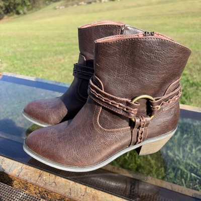 Volatile Boots 5 Faux Leather Stacked Heel Brown Warn Look Volitale Kids