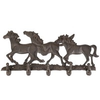 Wandgarderobe Garderobe Pferde 5 Haken Braun Gusseisen 37X17X4 Cm Kleiderhaken