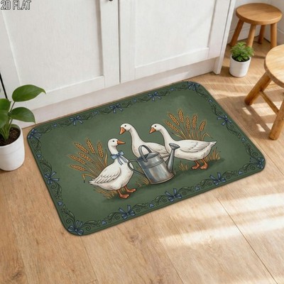 2D Kitchen Mat, 2D Flat Farmhouse Style Kitchen Mat, Charming Goose-Shaped Kit