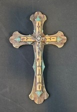 Rustic Southwestern Turquoise Colored Ornate Patterns Western Resin Wall Cross