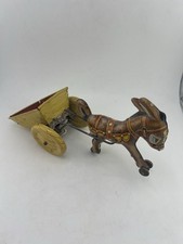 Vintage Tin Donkey Cart Toy Brown Yellow Collectible Missing Guy