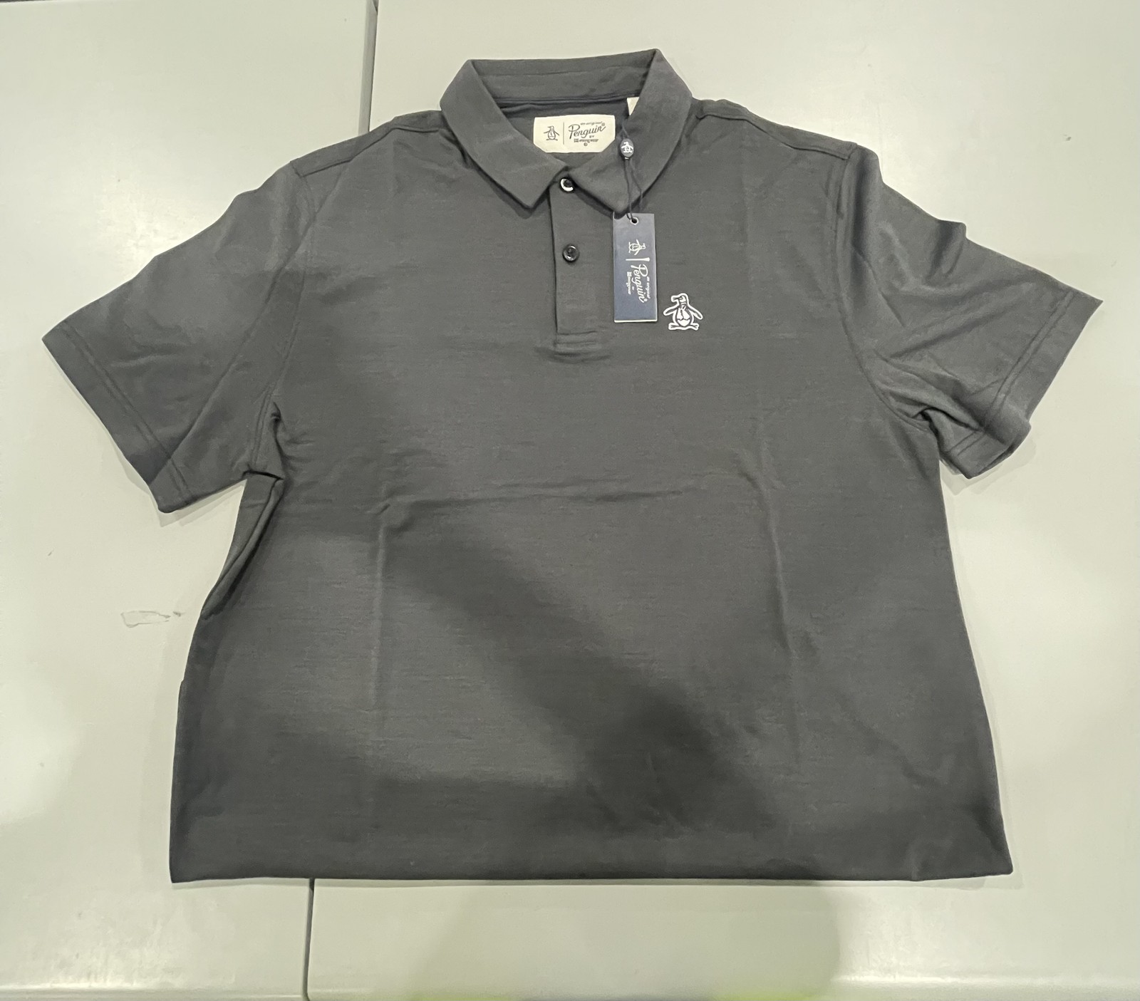 ОРИГИНАЛЬНОЕ МУЖСКОЕ ОДНОТОННОЕ ПОЛО PENGUIN С КОРОТКИМ РУКАВОМ - РАЗМЕР: МУЖСКОЙ M - ТЕМНО-СЕРЫЙ