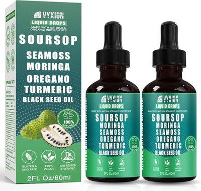 Soursop Pure Liquid Drops 10 in 1 with Sea Moss, Moringa, Turmeric, Black Seed