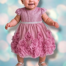 Baby Girl s Pink Glitter Floral Rose Tulle Tutu Formal Dress Size 12 Months