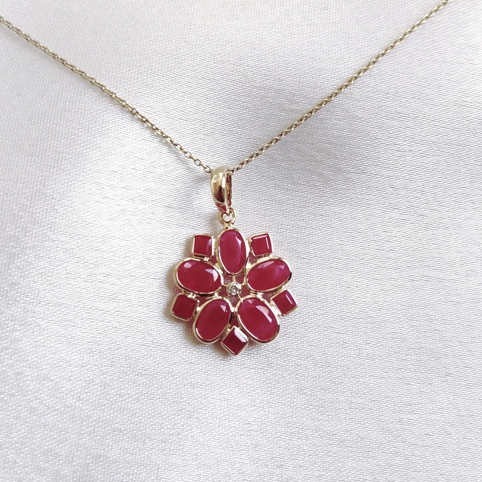 Moissanite Diamond Pendant Ruby Gemstone Pendant 925 Silver Charm Flower Pendant - Image 4 of 4
