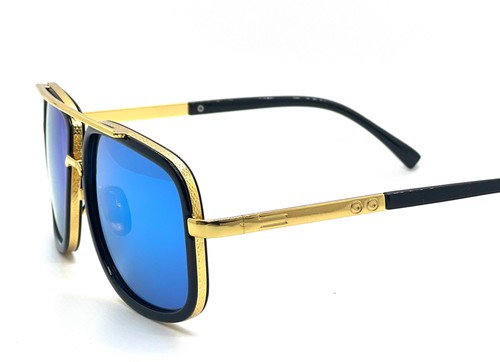 Men Fashion Sunglasses Oversized Square Gold Flat Top Frame Hip Hop Fancy Black - Afbeelding 48 van 76