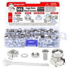 50-Pack M6 x 16mm Rack Mount Cage Nuts, Screws, Washers, and Plastic Washers ...
