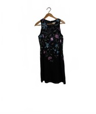 Vtg Papell Boutique 100% Silk Beaded Floral Dress Womens 12 Black Chiffon Midi