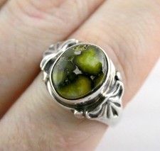 Southwestern NA Navajo Sterling Silver Green Turquoise Ring Signed AT Size 9.75