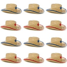 12 Kids Western Cowboy Hats with Sheriff Star, Parties, Costumes, Red and Blue