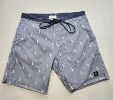 Mens Roark Grey Embroidered Preppy Cotton Stretch Boat Flat Front Shorts 32