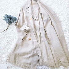 Margaret Howell Linen Trench Coat S Gray Vintage Long Leather Belt Light off-whi