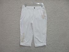 Croft  Barrow Pants 10 Womens Regular Size White Capri Cuffed Natural Fit Logo
