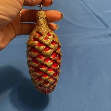 Red Gold Glittered Glass Pinecone Ornament 4.5