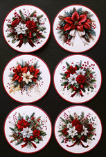 Beautiful DIE CUT CARD TOPPERS Christmas Poinsettia Circles Roses Holly Ribbons