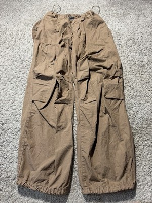 iets frans Baggy Parachute Pants Cotton Brown Cinch Loose Wide 30  Inseam Y2k
