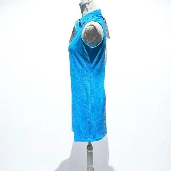 🌻Vestido polo regata sem mangas Tori Richard Honolulu azul mistura de seda resort P - Imagem 3 de 4