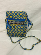 Vera Bradley Women's Blue/Yellow Floral Quilted Crossbody Bag Zip, Outer Pockets