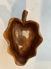 Vintage Leaf Shapes Monkey Pod Carved Wood Bowl Made In Hawai’i By Kama’aina