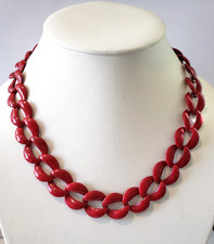 Vintage Napier Necklace Red Enamel Large Link Gold Tone 18'