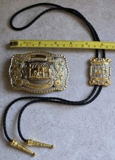 New Western Faith Man Praying At Cross With Horse Belt Buckle And Bolo Tie Set