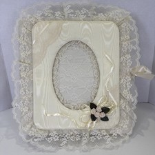 Vintage 80s Granny Core Padded Handmade Fabric Cream Lace Wedding Photo Album